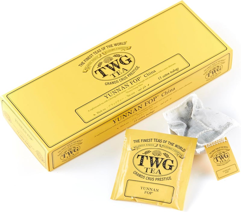 TWG Tea Yunnan FOP Black Tea Gift Set - 15 Hand Sewn Cotton Teabags - Image 1